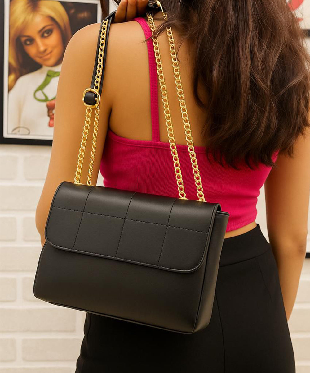 Casual PU Sling Bag with Golden Stainless Steel Chain – Everyday Style Essential
